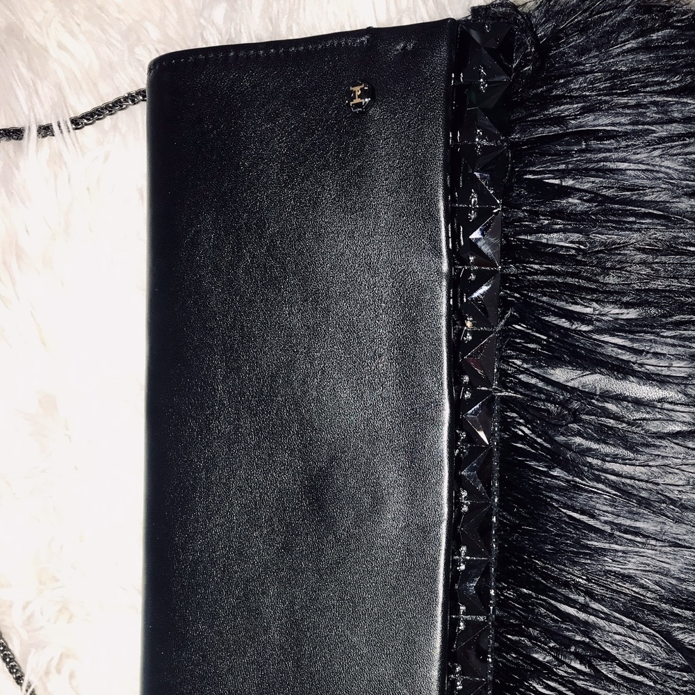 Halston Heritage Medium Black Feather Clutch